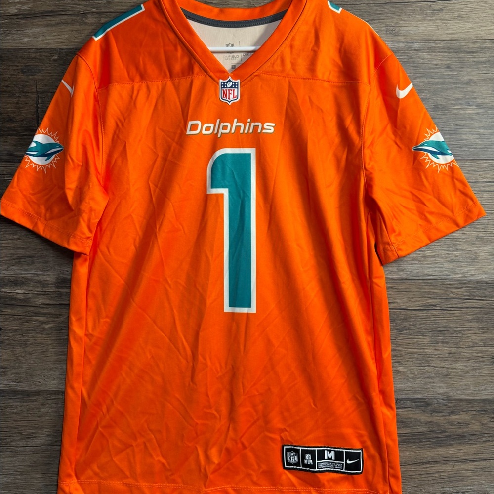 Nike Dri Fit Men’s Bright Orange Dolphins Jersey #1 Tagovailoa